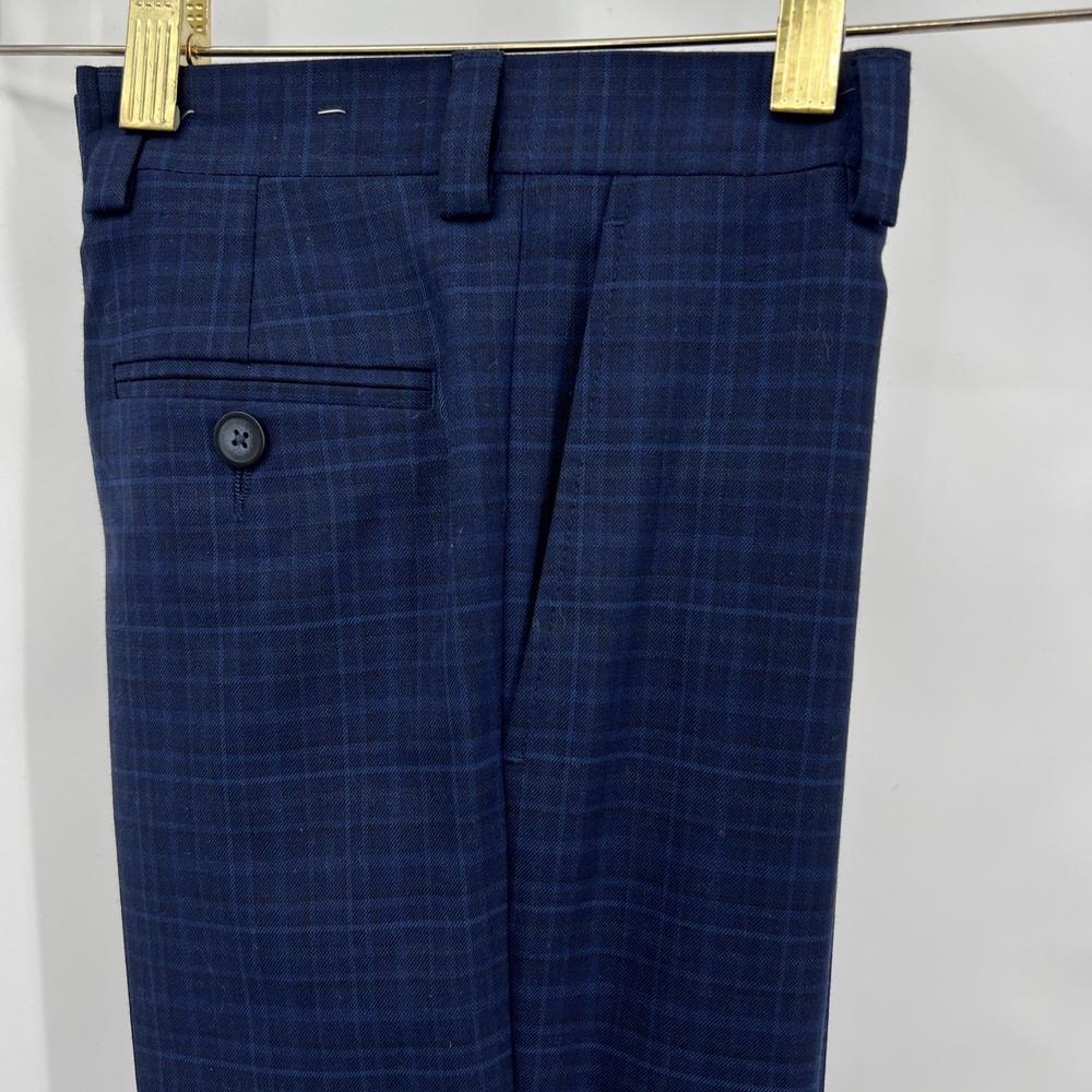 Ralph Lauren Style Kids Pants Boys Blue Plaid‎ Skinny Dress Trousers 14 Unhemmed